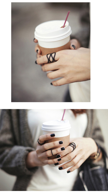 Koreanskie matowe geometryczne pierścienie punkowe w kolorze czarnym - 3 sztuki, regulowane rozmiary, modny dodatek dla mężczyzn i kobiet, idealny na imprezy - Wianko - 10