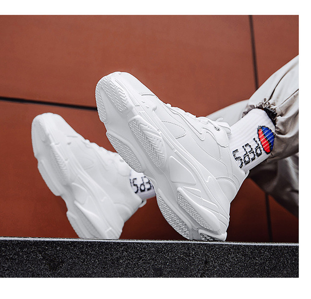 Buty do biegania: Mężczyźni i kobiety Trampki Platforma Białe Oddychające Modne Chunky Sneakers Sport Gym Tenisówki - Wianko - 9