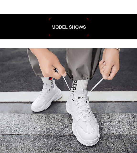 Buty do biegania: Mężczyźni i kobiety Trampki Platforma Białe Oddychające Modne Chunky Sneakers Sport Gym Tenisówki - Wianko - 8