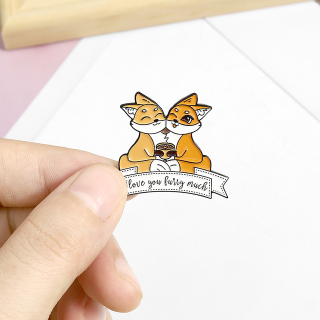Broszka podkładka pod szklankę Cartoon Coffee Fox emalia z motywem zwierząt - Wianko - 4
