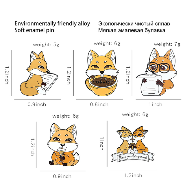 Broszka podkładka pod szklankę Cartoon Coffee Fox emalia z motywem zwierząt - Wianko - 1