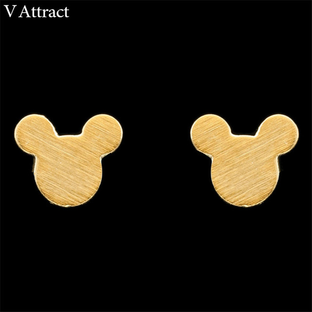 Kolczyki Mini mysz z V przyciągaj 2018 w klasycznym stylu, wykonane ze stali nierdzewnej z zapięciem sztyft, w kolorze złotym - Wianko - 2