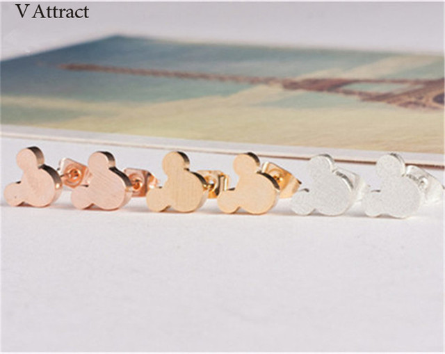 Kolczyki Mini mysz z V przyciągaj 2018 w klasycznym stylu, wykonane ze stali nierdzewnej z zapięciem sztyft, w kolorze złotym - Wianko - 4