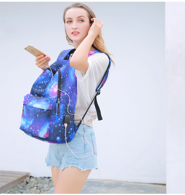 Plecak uniwersytecki z portem ładowania USB, inspirowany dziewczyną na tle gwiaździstego nieba - Wianko - 4