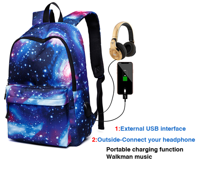Plecak uniwersytecki z portem ładowania USB, inspirowany dziewczyną na tle gwiaździstego nieba - Wianko - 11