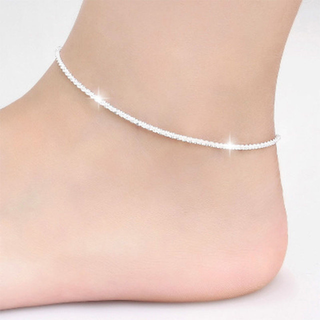 Srebrna biżuteria na stopę dla kobiet - Bransoletka i łańcuszek na nogę z lśniącej srebrnej plecionki konopi (21 cm) - Wianko - 16