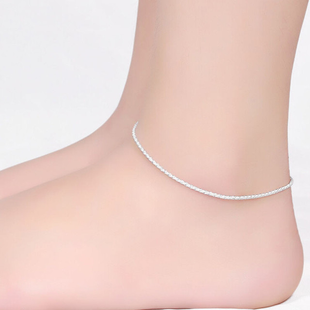 Srebrna biżuteria na stopę dla kobiet - Bransoletka i łańcuszek na nogę z lśniącej srebrnej plecionki konopi (21 cm) - Wianko - 13