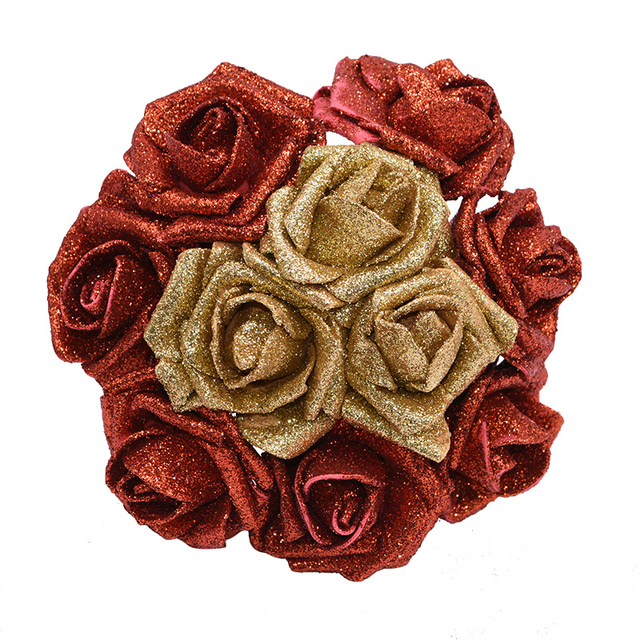 Sztuczne kwiaty brokatowe Rose, 10 sztuk, 6cm, idealne do dekoracji ślubnych, wienca, bukietów i rzemiosła - Wianko - 6