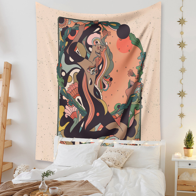 Gobeliny Czeskie Trippy Wall w stylu Hippie z kwiatową Mandala, indie gobelin ścienny abstrakcyjny, dywan artystyczny, dekoracja w stylu Boho na sofę, jogi - Wianko - 93