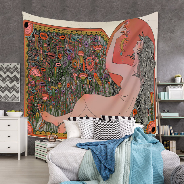 Gobeliny Czeskie Trippy Wall w stylu Hippie z kwiatową Mandala, indie gobelin ścienny abstrakcyjny, dywan artystyczny, dekoracja w stylu Boho na sofę, jogi - Wianko - 56
