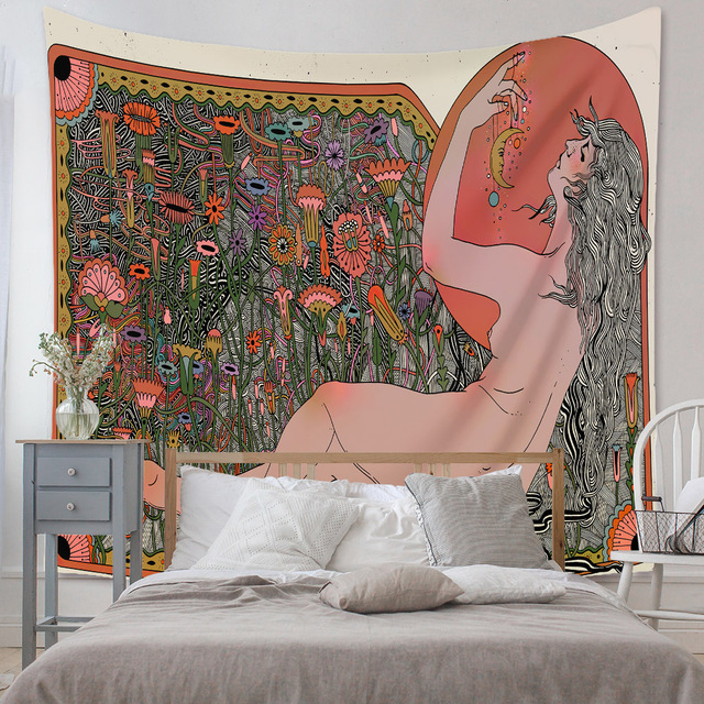 Gobeliny Czeskie Trippy Wall w stylu Hippie z kwiatową Mandala, indie gobelin ścienny abstrakcyjny, dywan artystyczny, dekoracja w stylu Boho na sofę, jogi - Wianko - 54