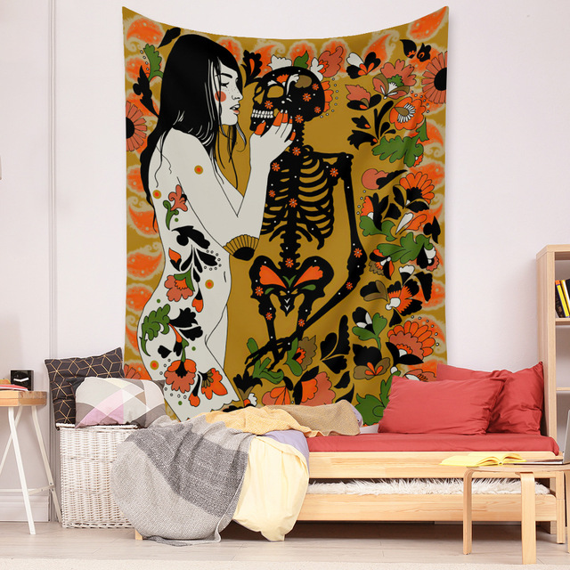 Gobeliny Czeskie Trippy Wall w stylu Hippie z kwiatową Mandala, indie gobelin ścienny abstrakcyjny, dywan artystyczny, dekoracja w stylu Boho na sofę, jogi - Wianko - 62