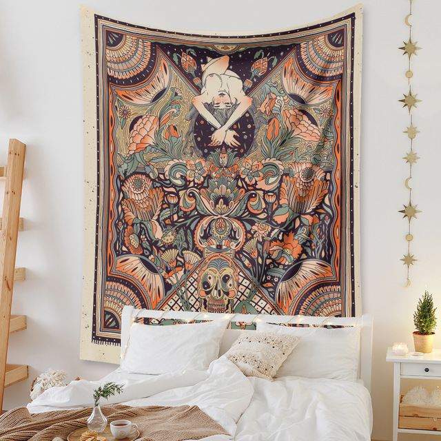 Gobeliny Czeskie Trippy Wall w stylu Hippie z kwiatową Mandala, indie gobelin ścienny abstrakcyjny, dywan artystyczny, dekoracja w stylu Boho na sofę, jogi - Wianko - 141