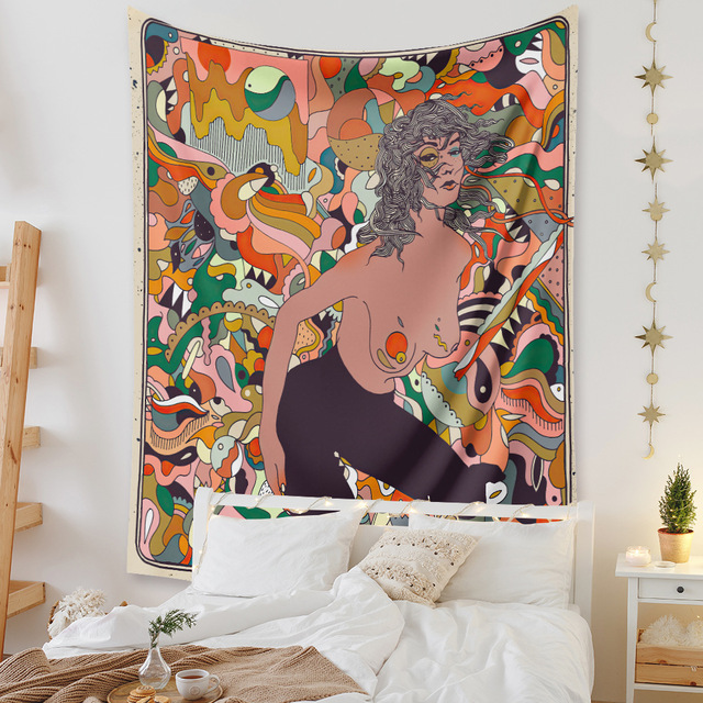 Gobeliny Czeskie Trippy Wall w stylu Hippie z kwiatową Mandala, indie gobelin ścienny abstrakcyjny, dywan artystyczny, dekoracja w stylu Boho na sofę, jogi - Wianko - 125