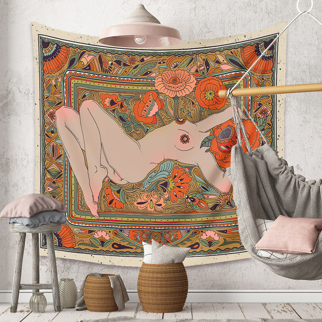Gobeliny Czeskie Trippy Wall w stylu Hippie z kwiatową Mandala, indie gobelin ścienny abstrakcyjny, dywan artystyczny, dekoracja w stylu Boho na sofę, jogi - Wianko - 191