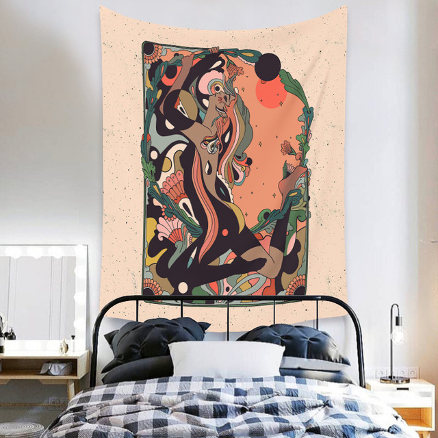 Gobeliny Czeskie Trippy Wall w stylu Hippie z kwiatową Mandala, indie gobelin ścienny abstrakcyjny, dywan artystyczny, dekoracja w stylu Boho na sofę, jogi - Wianko - 95