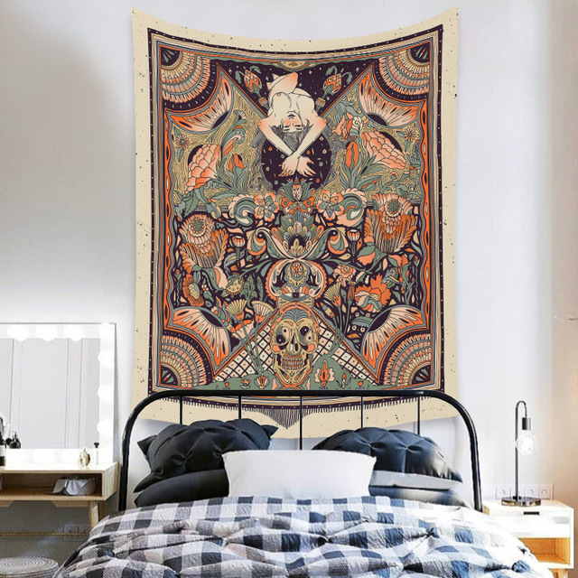 Gobeliny Czeskie Trippy Wall w stylu Hippie z kwiatową Mandala, indie gobelin ścienny abstrakcyjny, dywan artystyczny, dekoracja w stylu Boho na sofę, jogi - Wianko - 143