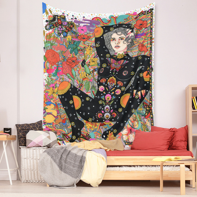 Gobeliny Czeskie Trippy Wall w stylu Hippie z kwiatową Mandala, indie gobelin ścienny abstrakcyjny, dywan artystyczny, dekoracja w stylu Boho na sofę, jogi - Wianko - 14