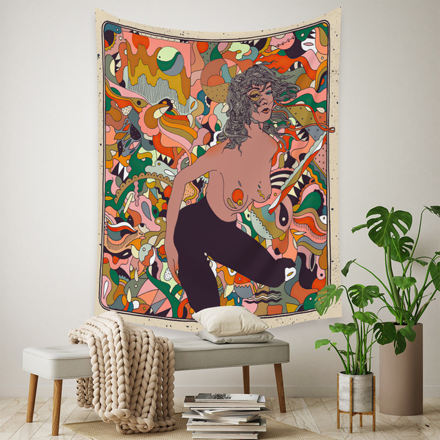 Gobeliny Czeskie Trippy Wall w stylu Hippie z kwiatową Mandala, indie gobelin ścienny abstrakcyjny, dywan artystyczny, dekoracja w stylu Boho na sofę, jogi - Wianko - 128