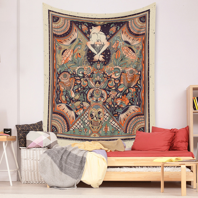 Gobeliny Czeskie Trippy Wall w stylu Hippie z kwiatową Mandala, indie gobelin ścienny abstrakcyjny, dywan artystyczny, dekoracja w stylu Boho na sofę, jogi - Wianko - 142