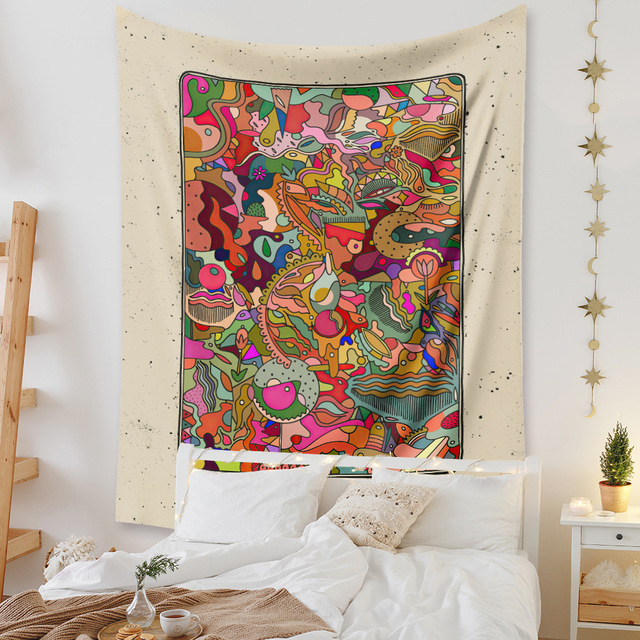 Gobeliny Czeskie Trippy Wall w stylu Hippie z kwiatową Mandala, indie gobelin ścienny abstrakcyjny, dywan artystyczny, dekoracja w stylu Boho na sofę, jogi - Wianko - 149