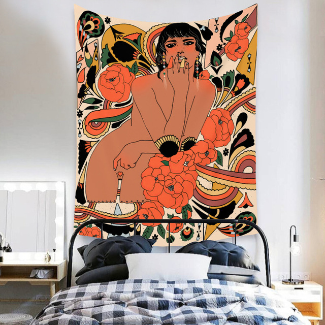 Gobeliny Czeskie Trippy Wall w stylu Hippie z kwiatową Mandala, indie gobelin ścienny abstrakcyjny, dywan artystyczny, dekoracja w stylu Boho na sofę, jogi - Wianko - 39