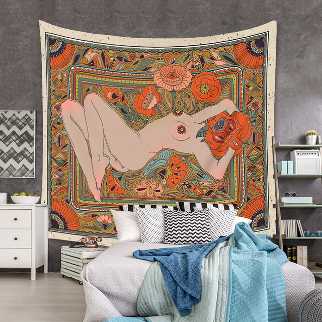 Gobeliny Czeskie Trippy Wall w stylu Hippie z kwiatową Mandala, indie gobelin ścienny abstrakcyjny, dywan artystyczny, dekoracja w stylu Boho na sofę, jogi - Wianko - 192