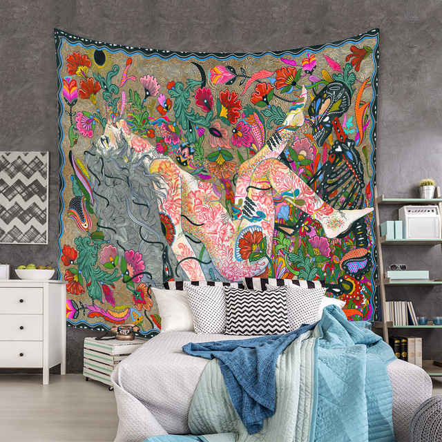 Gobeliny Czeskie Trippy Wall w stylu Hippie z kwiatową Mandala, indie gobelin ścienny abstrakcyjny, dywan artystyczny, dekoracja w stylu Boho na sofę, jogi - Wianko - 240