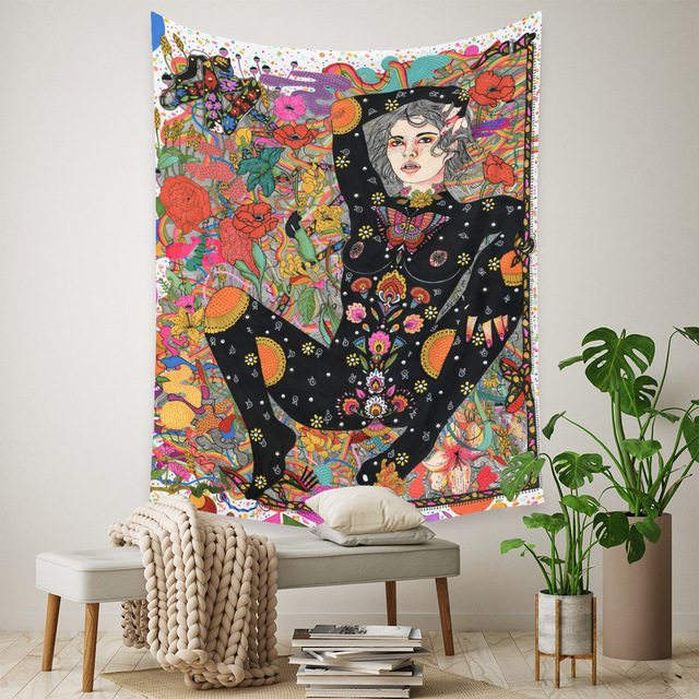 Gobeliny Czeskie Trippy Wall w stylu Hippie z kwiatową Mandala, indie gobelin ścienny abstrakcyjny, dywan artystyczny, dekoracja w stylu Boho na sofę, jogi - Wianko - 16