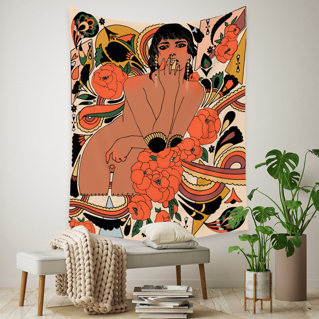 Gobeliny Czeskie Trippy Wall w stylu Hippie z kwiatową Mandala, indie gobelin ścienny abstrakcyjny, dywan artystyczny, dekoracja w stylu Boho na sofę, jogi - Wianko - 40