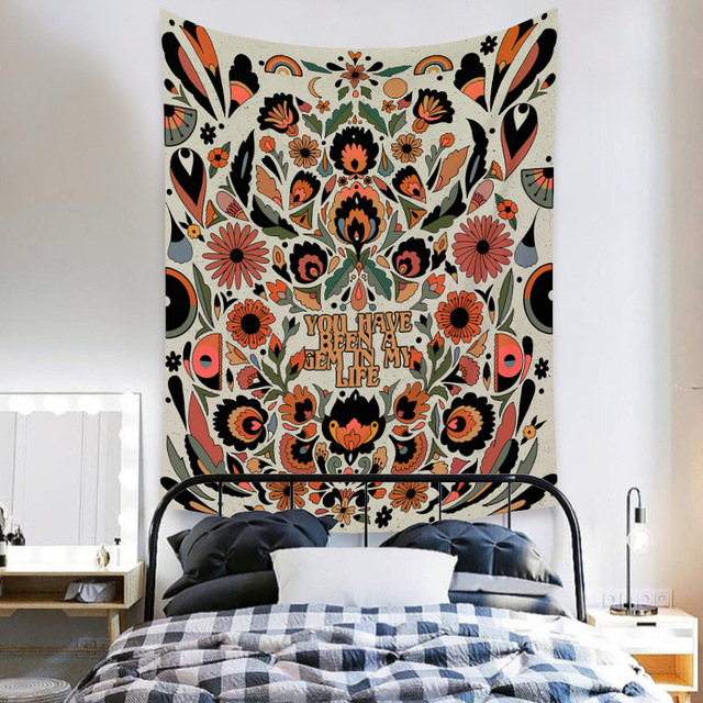 Gobeliny Czeskie Trippy Wall w stylu Hippie z kwiatową Mandala, indie gobelin ścienny abstrakcyjny, dywan artystyczny, dekoracja w stylu Boho na sofę, jogi - Wianko - 31