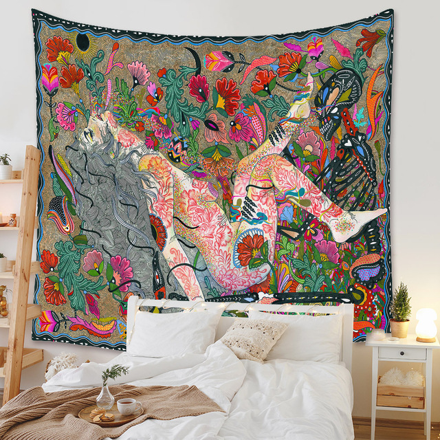 Gobeliny Czeskie Trippy Wall w stylu Hippie z kwiatową Mandala, indie gobelin ścienny abstrakcyjny, dywan artystyczny, dekoracja w stylu Boho na sofę, jogi - Wianko - 237