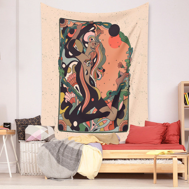 Gobeliny Czeskie Trippy Wall w stylu Hippie z kwiatową Mandala, indie gobelin ścienny abstrakcyjny, dywan artystyczny, dekoracja w stylu Boho na sofę, jogi - Wianko - 94
