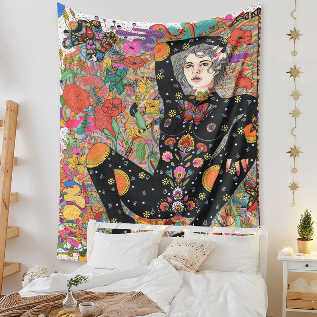 Gobeliny Czeskie Trippy Wall w stylu Hippie z kwiatową Mandala, indie gobelin ścienny abstrakcyjny, dywan artystyczny, dekoracja w stylu Boho na sofę, jogi - Wianko - 13