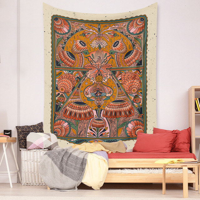 Gobeliny Czeskie Trippy Wall w stylu Hippie z kwiatową Mandala, indie gobelin ścienny abstrakcyjny, dywan artystyczny, dekoracja w stylu Boho na sofę, jogi - Wianko - 134