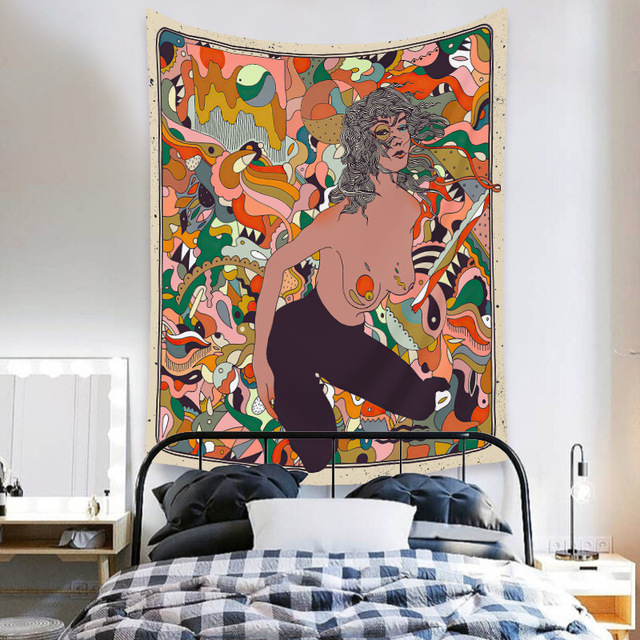 Gobeliny Czeskie Trippy Wall w stylu Hippie z kwiatową Mandala, indie gobelin ścienny abstrakcyjny, dywan artystyczny, dekoracja w stylu Boho na sofę, jogi - Wianko - 127
