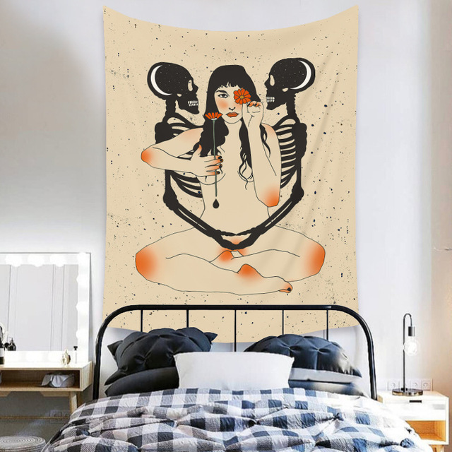 Gobeliny Czeskie Trippy Wall w stylu Hippie z kwiatową Mandala, indie gobelin ścienny abstrakcyjny, dywan artystyczny, dekoracja w stylu Boho na sofę, jogi - Wianko - 79