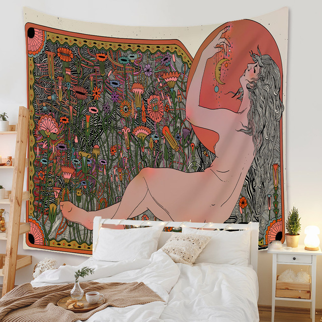 Gobeliny Czeskie Trippy Wall w stylu Hippie z kwiatową Mandala, indie gobelin ścienny abstrakcyjny, dywan artystyczny, dekoracja w stylu Boho na sofę, jogi - Wianko - 53
