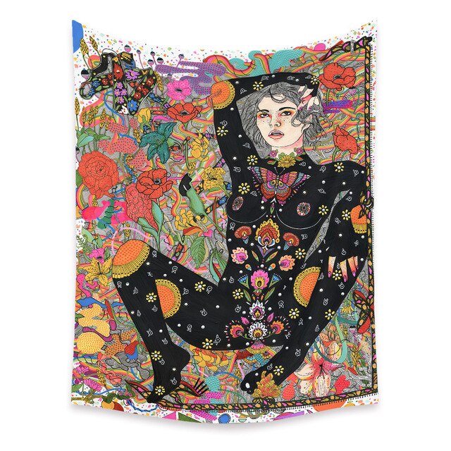 Gobeliny Czeskie Trippy Wall w stylu Hippie z kwiatową Mandala, indie gobelin ścienny abstrakcyjny, dywan artystyczny, dekoracja w stylu Boho na sofę, jogi - Wianko - 12