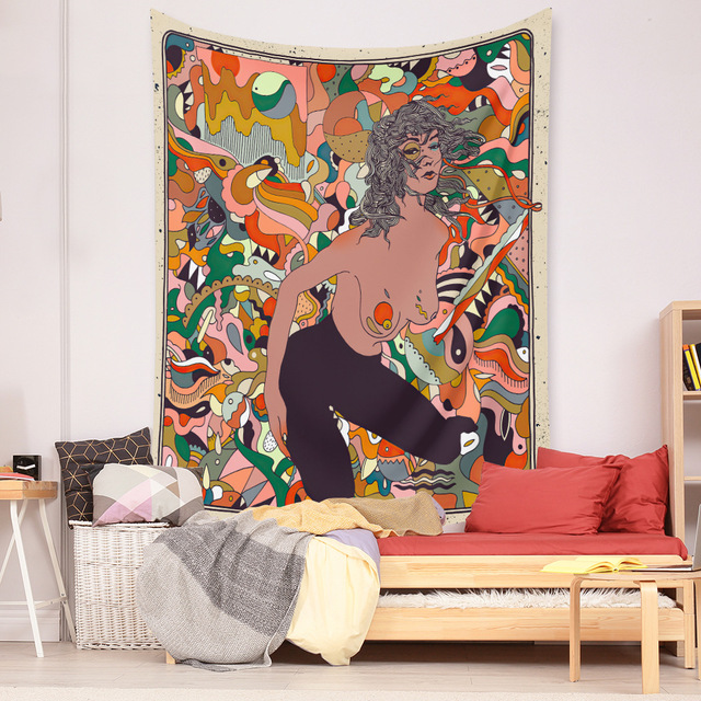 Gobeliny Czeskie Trippy Wall w stylu Hippie z kwiatową Mandala, indie gobelin ścienny abstrakcyjny, dywan artystyczny, dekoracja w stylu Boho na sofę, jogi - Wianko - 126