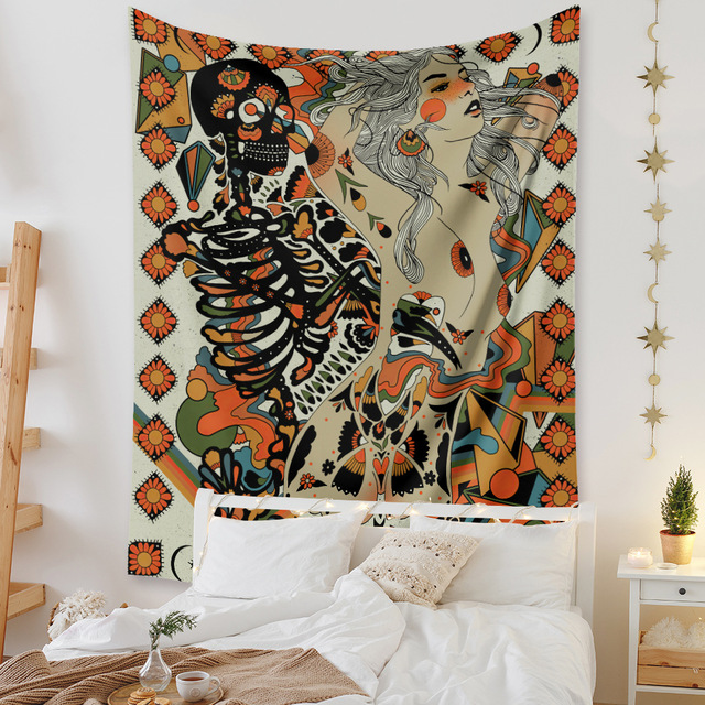 Gobeliny Czeskie Trippy Wall w stylu Hippie z kwiatową Mandala, indie gobelin ścienny abstrakcyjny, dywan artystyczny, dekoracja w stylu Boho na sofę, jogi - Wianko - 5