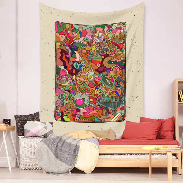 Gobeliny Czeskie Trippy Wall w stylu Hippie z kwiatową Mandala, indie gobelin ścienny abstrakcyjny, dywan artystyczny, dekoracja w stylu Boho na sofę, jogi - Wianko - 150