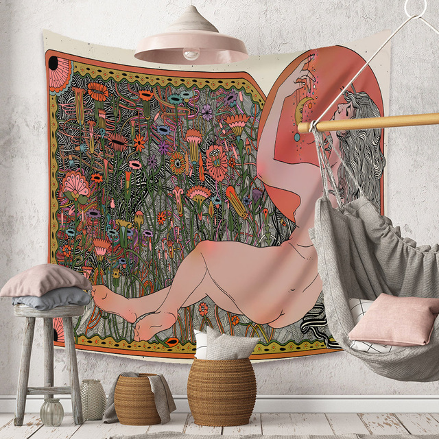 Gobeliny Czeskie Trippy Wall w stylu Hippie z kwiatową Mandala, indie gobelin ścienny abstrakcyjny, dywan artystyczny, dekoracja w stylu Boho na sofę, jogi - Wianko - 55