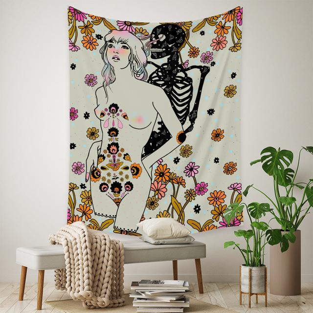 Gobeliny Czeskie Trippy Wall w stylu Hippie z kwiatową Mandala, indie gobelin ścienny abstrakcyjny, dywan artystyczny, dekoracja w stylu Boho na sofę, jogi - Wianko - 48
