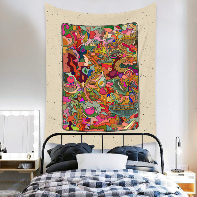 Gobeliny Czeskie Trippy Wall w stylu Hippie z kwiatową Mandala, indie gobelin ścienny abstrakcyjny, dywan artystyczny, dekoracja w stylu Boho na sofę, jogi - Wianko - 151