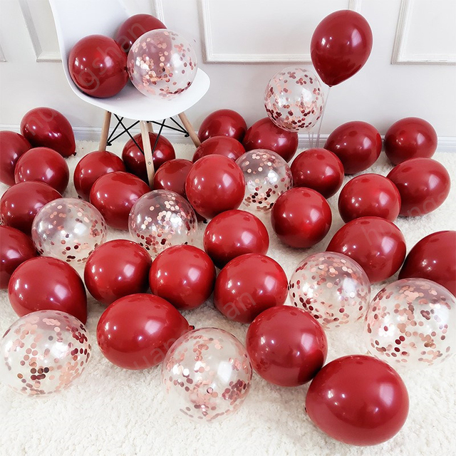 30 sztuk rubinowo czerwonych balonów - złote, czerwone, srebrne balony do konfetti, chromowane, metalowe, lateksowe balony - dekoracja ślubna, urodzinowa - Wianko - 11