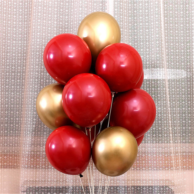 30 sztuk rubinowo czerwonych balonów - złote, czerwone, srebrne balony do konfetti, chromowane, metalowe, lateksowe balony - dekoracja ślubna, urodzinowa - Wianko - 7