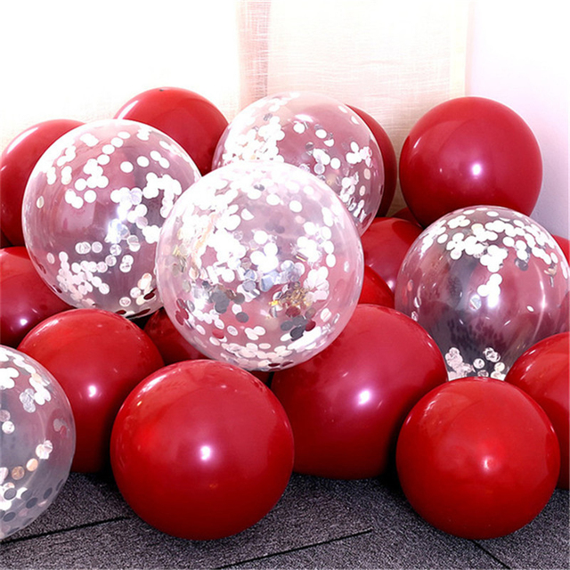 30 sztuk rubinowo czerwonych balonów - złote, czerwone, srebrne balony do konfetti, chromowane, metalowe, lateksowe balony - dekoracja ślubna, urodzinowa - Wianko - 13